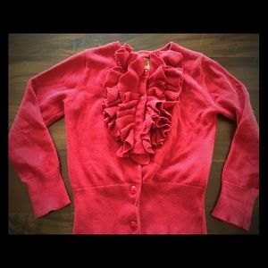 Deep red ruffle breast cardigan sweater 3T